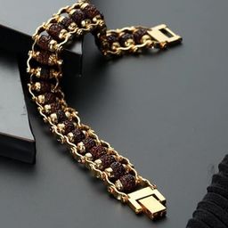 MEENAZ Men Stainless Steel Gold-Plated Beaded Wraparound Bracelet-image-8