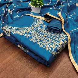 LeeliPeeri Designer Floral Embroidered Thread Work Unstitched Dress Material-image-37