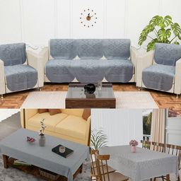RUBOXA Grey Printed Cotton Sofa Cover-image-18