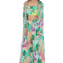 Payal Singhal Conversational Printed Georgette Top With Palazzos & Jacket image 3
