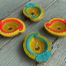 Ariana Set Of 4 Yellow Printed Modern Diya image 2