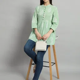 Ravaiyaa Women Paisley Printed Gathered or Pleated Mandarin Collar Peplum Longline Top-image-52