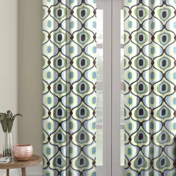 Myntra Elegant Homes White & Green Set of 2 Geometric Room Darkening Door Curtain-11