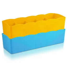 Kuber Industries Yellow & Blue Pack of 2 Regular 5 Grid Undergarment Drawer Organisers-34