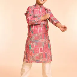Manyavar Boys Floral Printed Mandarin Collar Kurta With Pyjamas-picture-18