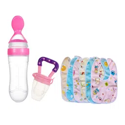 Kritiu Set Of 8 Food Feeder, Fruit Nibbler & Cotton Bibs - Pink-14