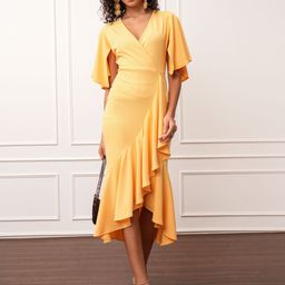 Tokyo Talkies Solid Asymmetrical Flared Wrap Maxi Dress-image-46