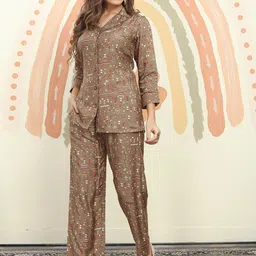 SHREE PAKHI Abstract Print Notched Collar Shirt With Trousers Co-Ords-picture-23