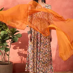 Shae by SASSAFRAS Women Printed Pure Cotton Kurta with Palazzos & With Dupatta-16