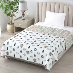 Divine MOdex White & Green Printed Cotton 180 TC AC Room Reversible Single Bed Dohar-image-20