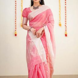 CaniBani Pink Cotton Blend Banarasi Sarees-picture-37