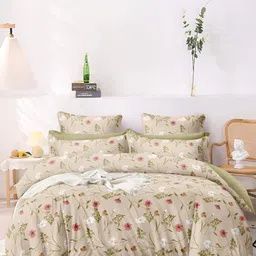 Bajo's Beige & Pink Floral 350 TC King Bedsheet with 2 Pillow Covers-2
