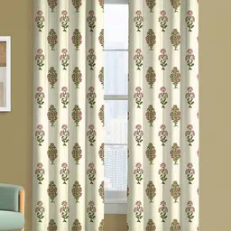 Steve & Anderson Bharat Motifs Green & White 2 Pieces Floral Door Curtains (7 Feet)-image-52