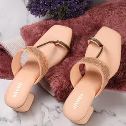 Anouk Pink Embellished Open Toe Block Heels image 2