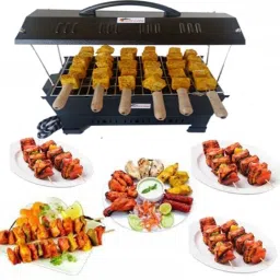 Electric & Charcoal Barbeque (2 in 1 BBQ)"Multi Purpose"Grill with 6 Skewers Wooden Handle Electric Grill Big Electric Tandoor-9