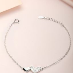 Zavya Women Silver-Toned 925 Sterling Silver Cubic Zirconia Rhodium-Plated Charm Bracelet-image-6