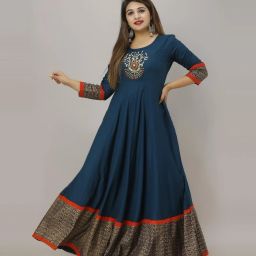 Embroidered Rayon Blend Stitched Flared/A-line Gown-image-14