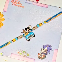 Kids Mickey Mouse & Pluto Car Rakhi for Kids with Beads – Cartoon Rakhi for Boys Mauli Thread Rakhi Set-image-9