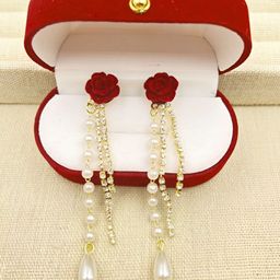 COOLWOOL Korean Gold-Plated Pearls Beaded Floral Shaped Drop Earrings-20