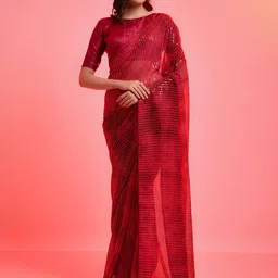 Sangria Georgette Embellished Saree With Matching Blouse-picture-49