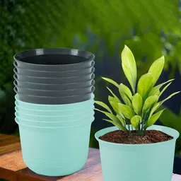 Kuber Industries Blue & Grey 12 Pieces Textured Planters With Plate-image-62