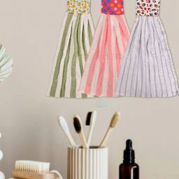 LOOM LEGACY 3Pcs Green & Pink Striped Microfibre Hanging Kitchen Towels-34