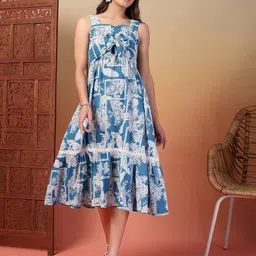 Indibelle Floral Printed A-Line Midi Dress-image-29
