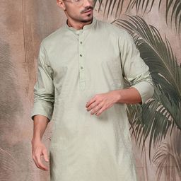 Sangria Textured Pattern Cotton Mandarin Collar Straight Kurta-32