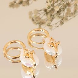 LA FILLE D'OR Gold-Plated Cubic Zirconia Studded Floral Shaped Hoop Earrings-image-56