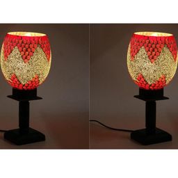 SOMIL Set of 2 White Printed Glass Cylindrical Shaped Table Lamp-image-81