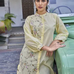 PEACH PIPER Cotton Floral Print Puff Sleeves Mandarin Collar Shirt Dress-image-89