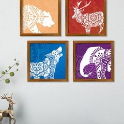 ArtVibes Pink & Purple 4 Pieces Printed Wooden Paintings Wall Art-image-92