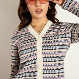 SASSAFRAS Women Chevron Striped Cardigan-image-99