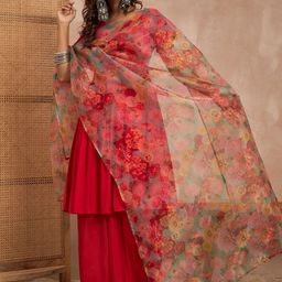 InWeave Women Tiered Anarkali Kurta with Palazzos & Dupatta-picture-7
