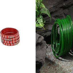 Women Set Of 2 Red & Green Glass Artificial Stones Bangles-image-98