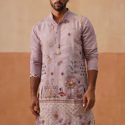 Jompers Men Floral Embroidered Regular Chikankari Kurta with Pyjamas-image-73