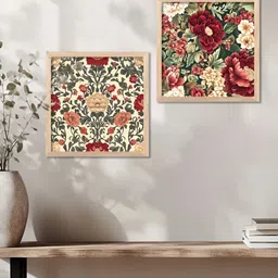 WALLLANE Brown & Red 2 Pieces Floral & Botanical Wood Wall Art-image-86