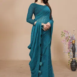 K 5 Fashion Striped Pure Chiffon Saree-image-66