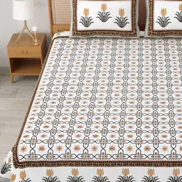 MAFATLAL Sanskriti White Floral Printed 144 TC Cotton King Bedsheet Set 2.34 m X 2.7 m-image-81