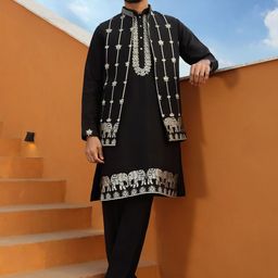 KRAFT INDIA LUXE Men Ethnic Motifs Embroidered Regular Kurta with Trousers-image-72
