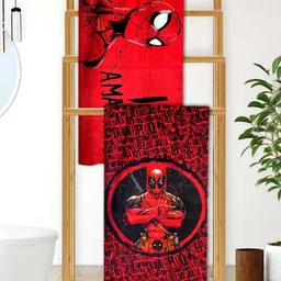 Athom Living Red & Black 2 Printed Cotton 350 GSM Bath Towel-image-58