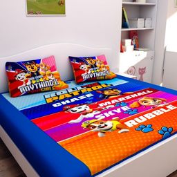 Athom Living Blue & Pink Cartoon Characters 180 TC Queen Bedsheet with 2 Pillow Covers-image-71