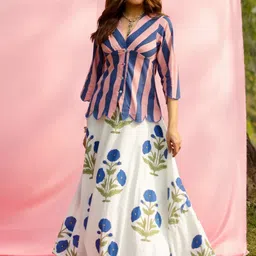 Gulaal Hand-Printed Pure Cotton Floral Top With Skirt Co-Ords-image-13