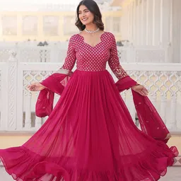 Fashion Basket Embroidered Gown Maxi Ethnic Dress With Dupatta-image-116
