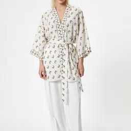 Koton White & Brown Printed Bath Robe-image-52