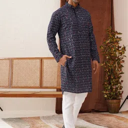 Jompers Men Embroidered Regular Sequinned Kurta with Pyjamas-11