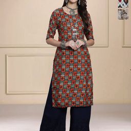 HERE&NOW Selection Of 3 Floral Printed Round Neck Straight Kurtas-45