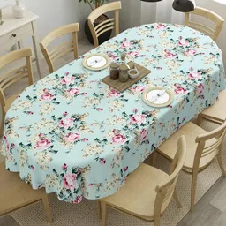 The Home Story Green Floral Anti-Skid Cotton Oval 8-Seater Table Cover-image-46