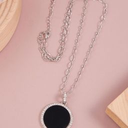 GC PREMIUM JEWELLERY Stainless Steel Artificial Stones-Studded Circular Pendant & Chain-25