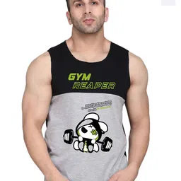 SLOWLORIS Men Pack Of 2 Printed Bio-Wash Combed Cotton Gym Vests-picture-29